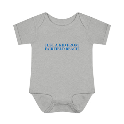 Just a kid from Fairfield Beach Infant Baby Rib Bodysuit