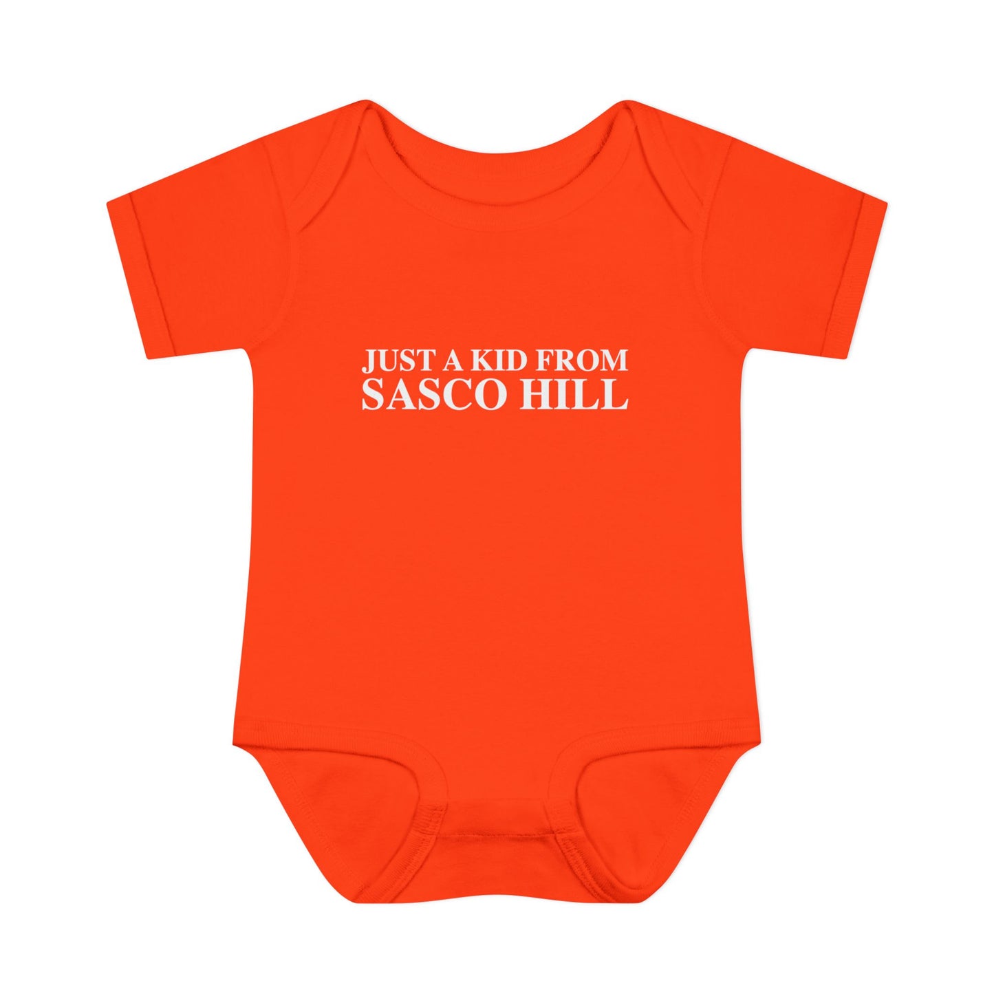 Just a kid from Sasco Hill Infant Baby Rib Bodysuit