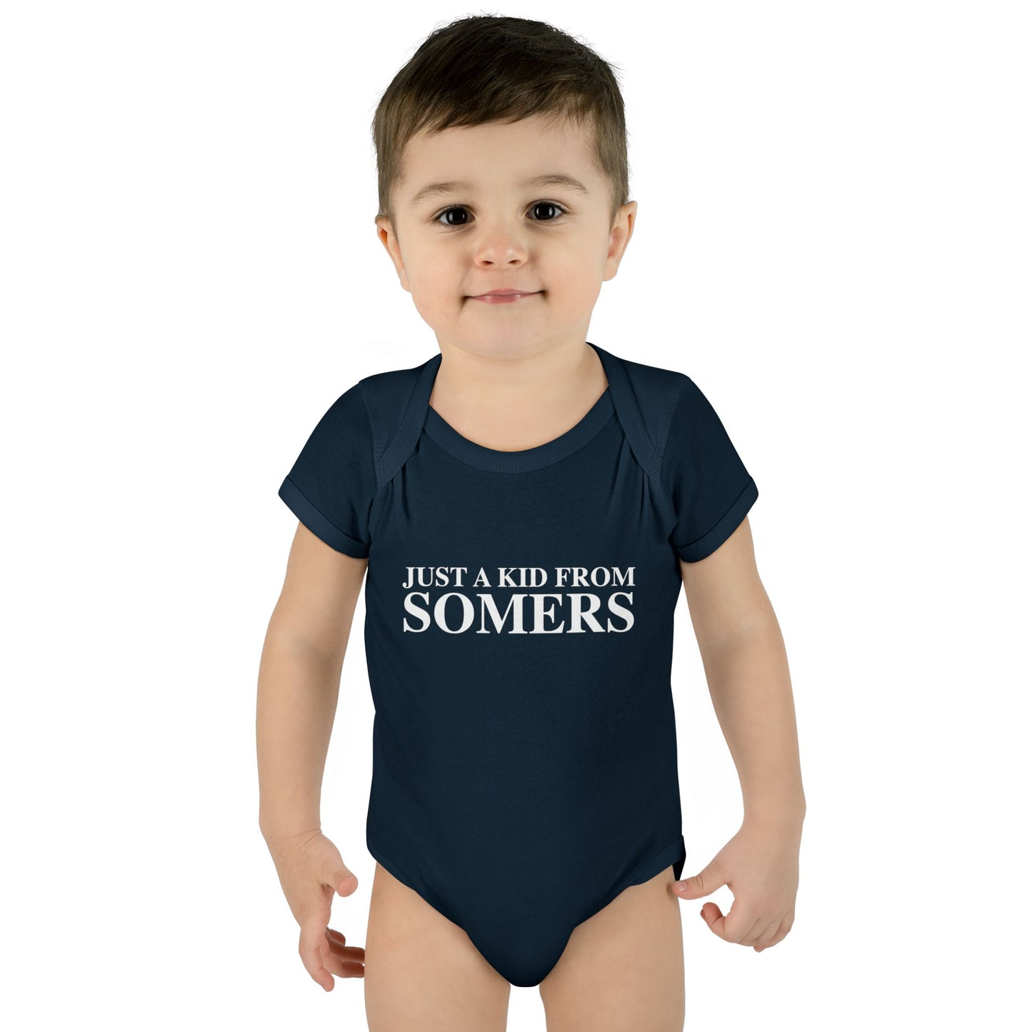 Just a kid from Somers Infant Baby Rib Bodysuit