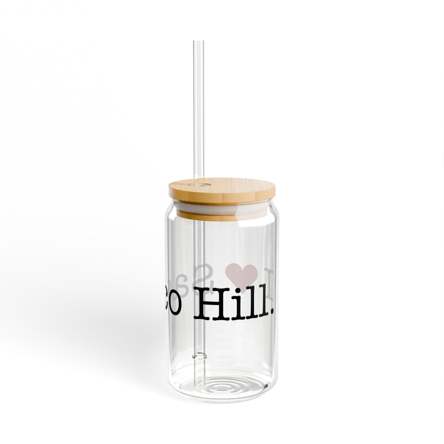 I Heart Sasco Hill. Glass Can with Straw and Lid, 16oz