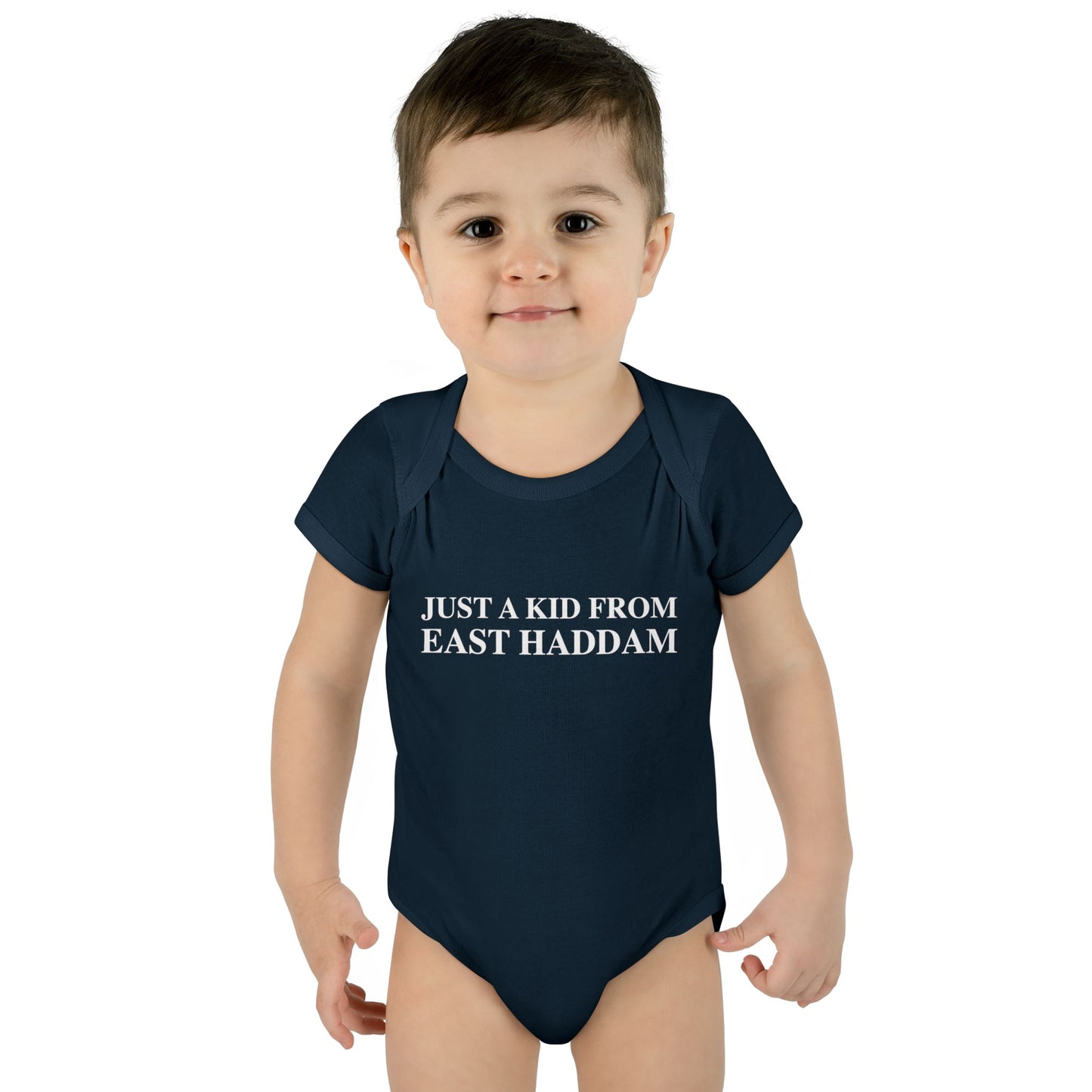 Just a kid from East Haddam Infant Baby Rib Bodysuit