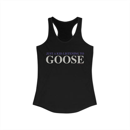 Just a kid listening to Goose - Gray & Purple Women's Ideal Racerback Tank Top