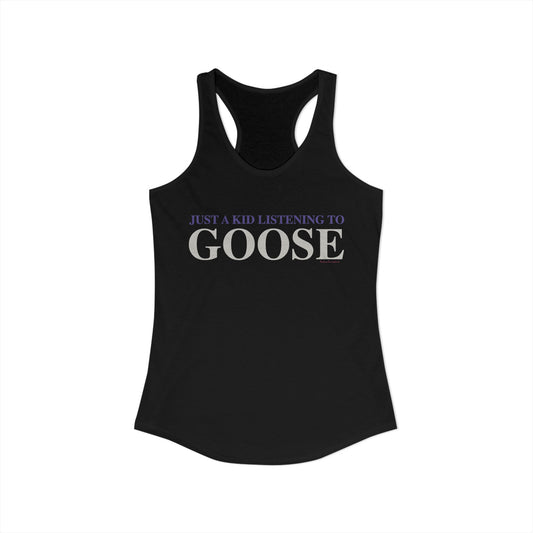 Just a kid listening to Goose - Gray & Purple Women's Ideal Racerback Tank Top