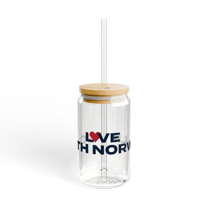 Love South Norwalk Glass Can with Straw and Lid, 16oz