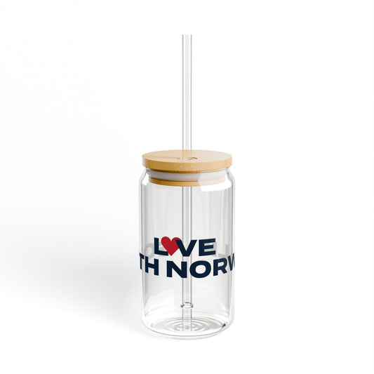 Love South Norwalk Glass Can with Straw and Lid, 16oz