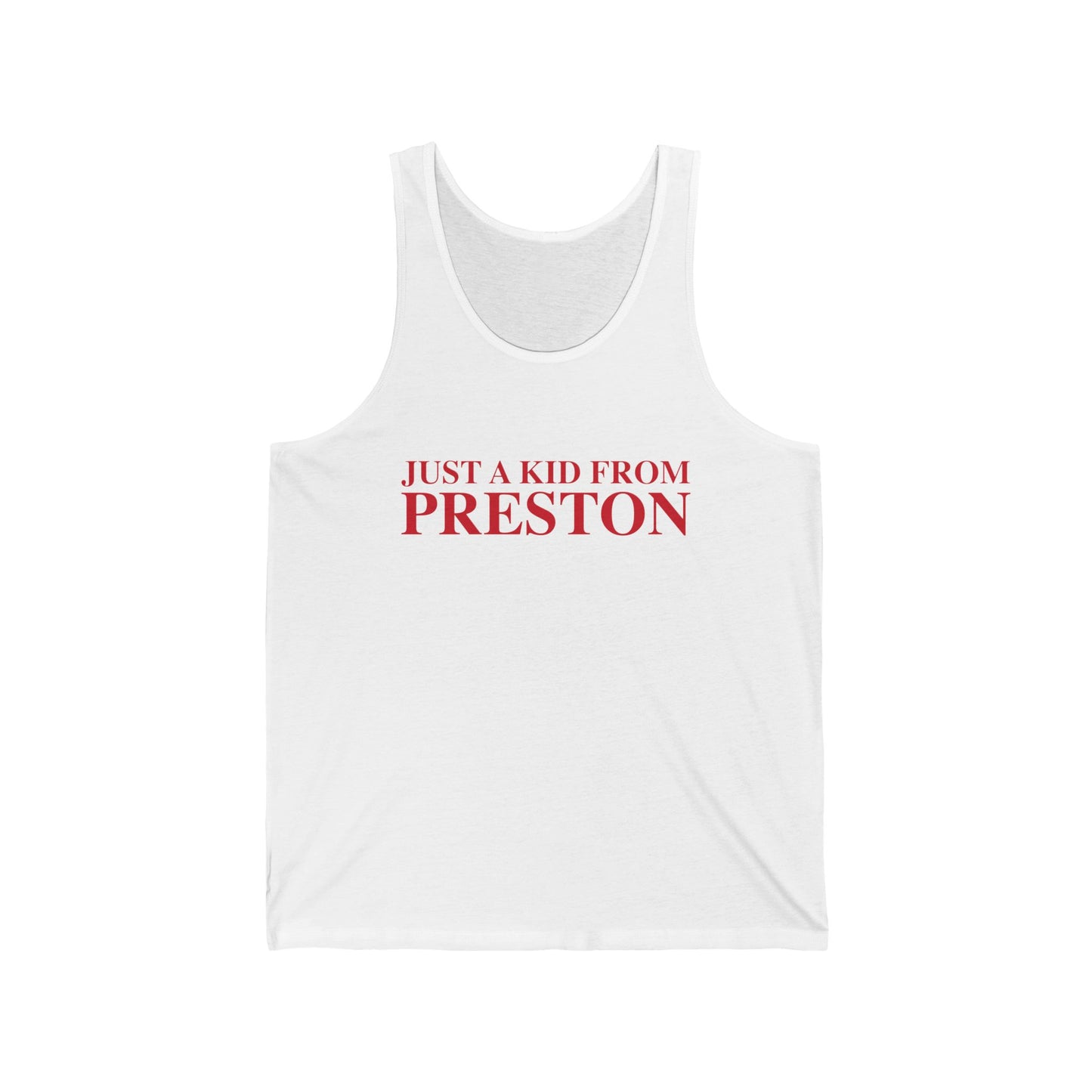 Just a kid from Preston Unisex Jersey Tank Top