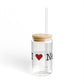 I Heart Newtown. Glass Can with Straw and Lid, 16oz