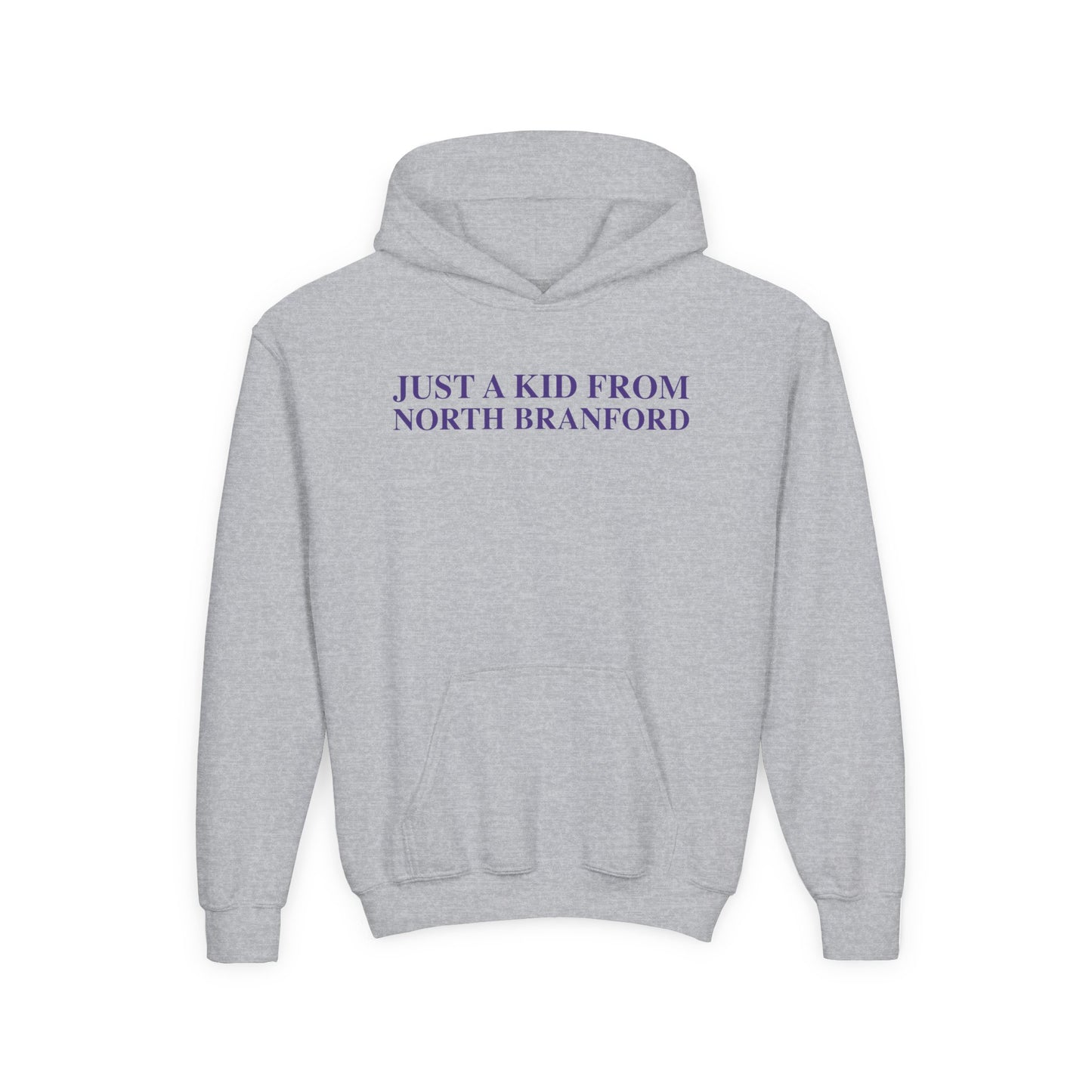Just a kid from North Branford Youth Heavy Blend Hooded Sweatshirt
