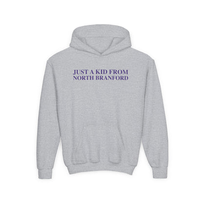 Just a kid from North Branford Youth Heavy Blend Hooded Sweatshirt