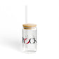 41 Tilt Black Rock Glass Can with Straw and Lid, 16oz