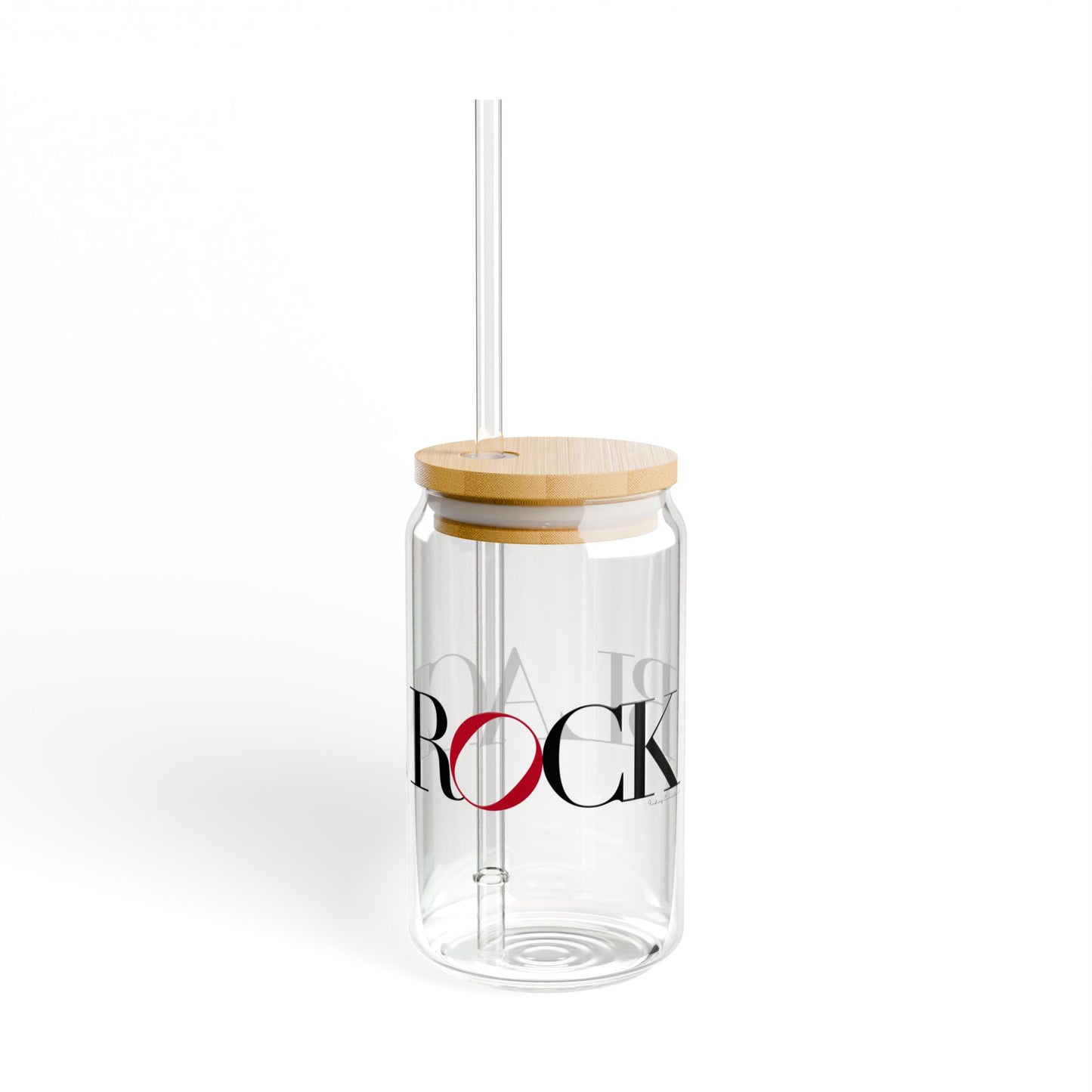 41 Tilt Black Rock Glass Can with Straw and Lid, 16oz