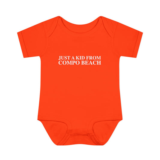 Just a kid from Compo Beach Infant Baby Rib Bodysuit