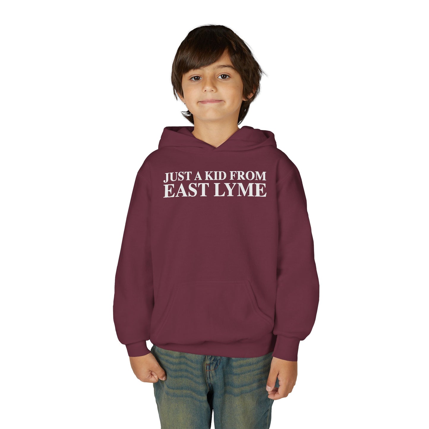 Just a kid from East Lyme  Youth Heavy Blend Hooded Sweatshirt