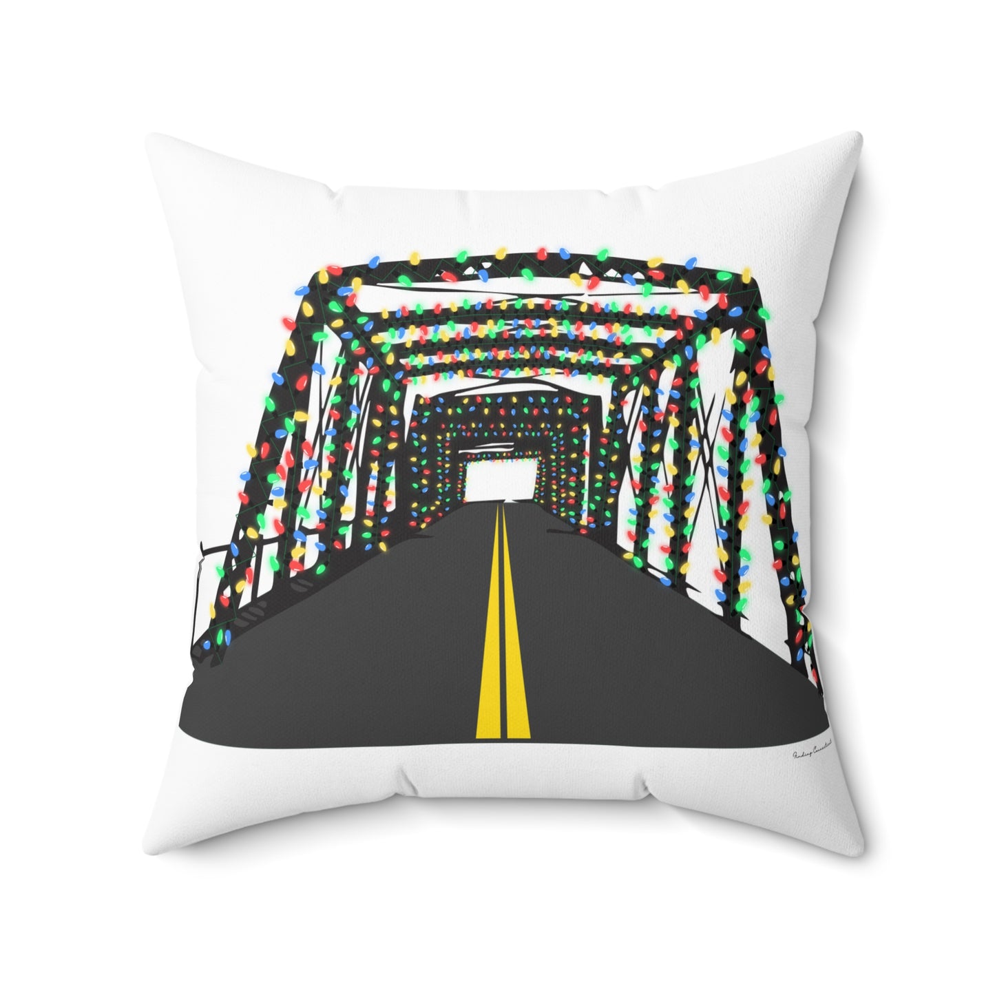 Saugatuck Bridge Lights Spun Polyester Square Pillow