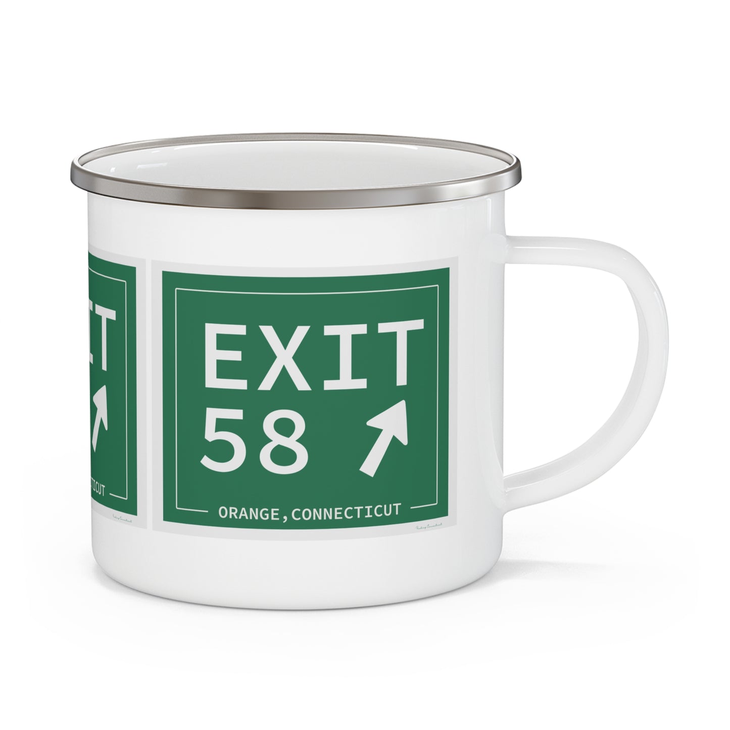 Vintage Exit 58 WCP Sign Enamel Camping Mug