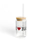 I Heart Ridgefield. Glass Can with Straw and Lid, 16oz