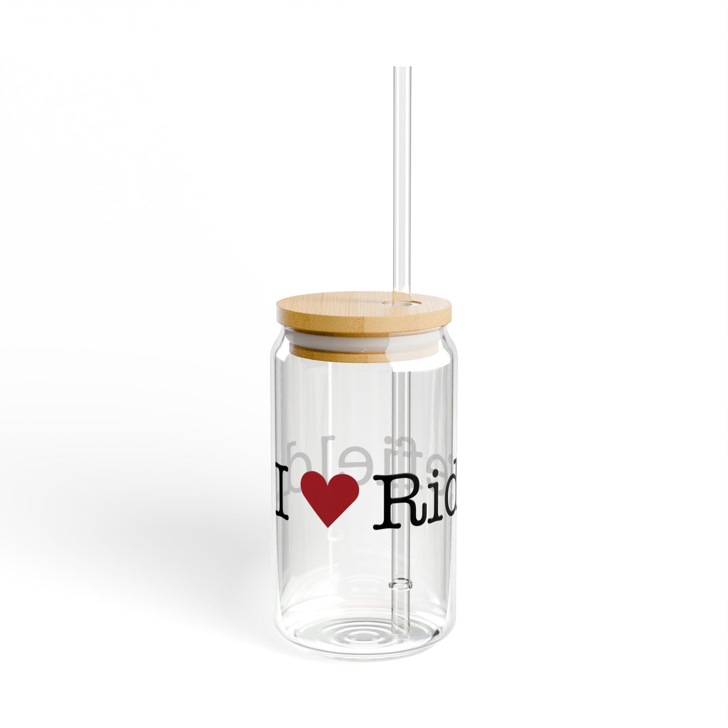 I Heart Ridgefield. Glass Can with Straw and Lid, 16oz