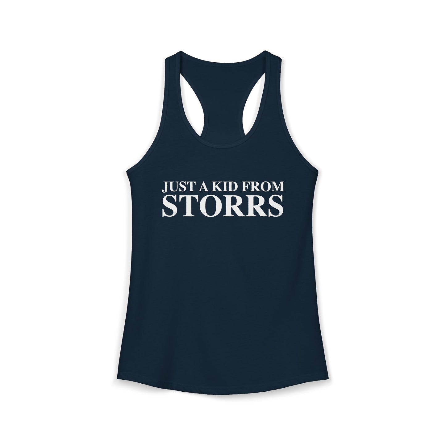 Just a kid from Storrs Women's Ideal Racerback Tank Top