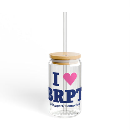 I Heart BRPT Glass Can with Straw and Lid, 16oz