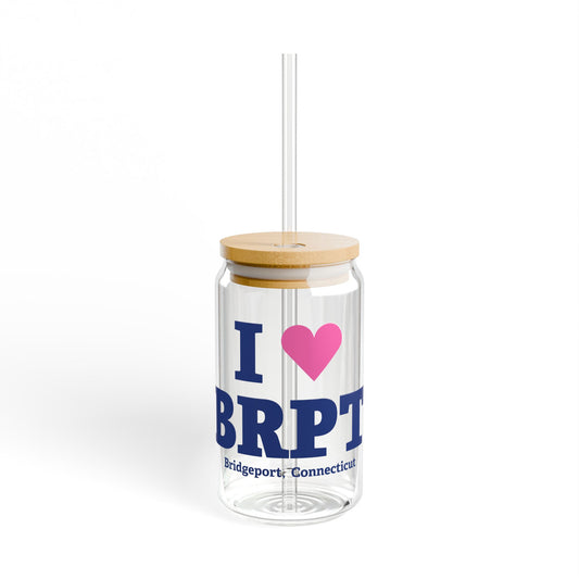 I Heart BRPT Glass Can with Straw and Lid, 16oz