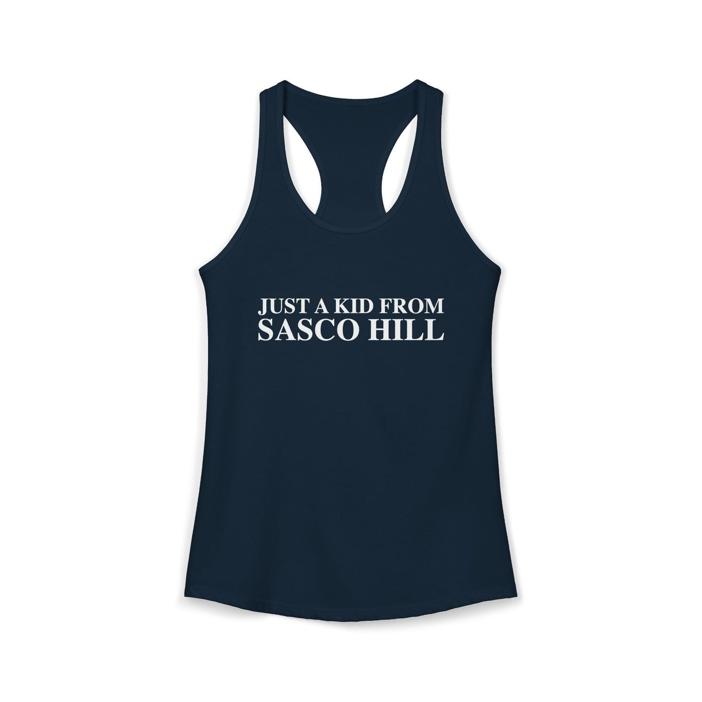Just a kid from Sasco Hill Women's Ideal Racerback Tank Top
