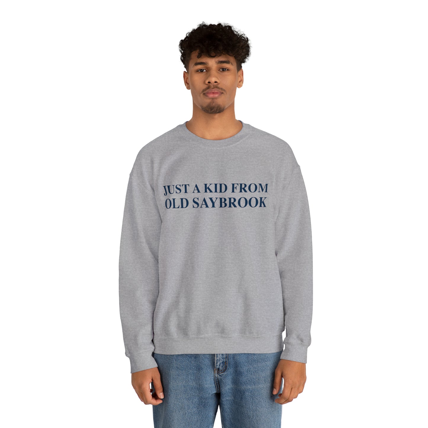 Just a kid from Old Saybrook Unisex Heavy Blend™ Crewneck Sweatshirt (blue)