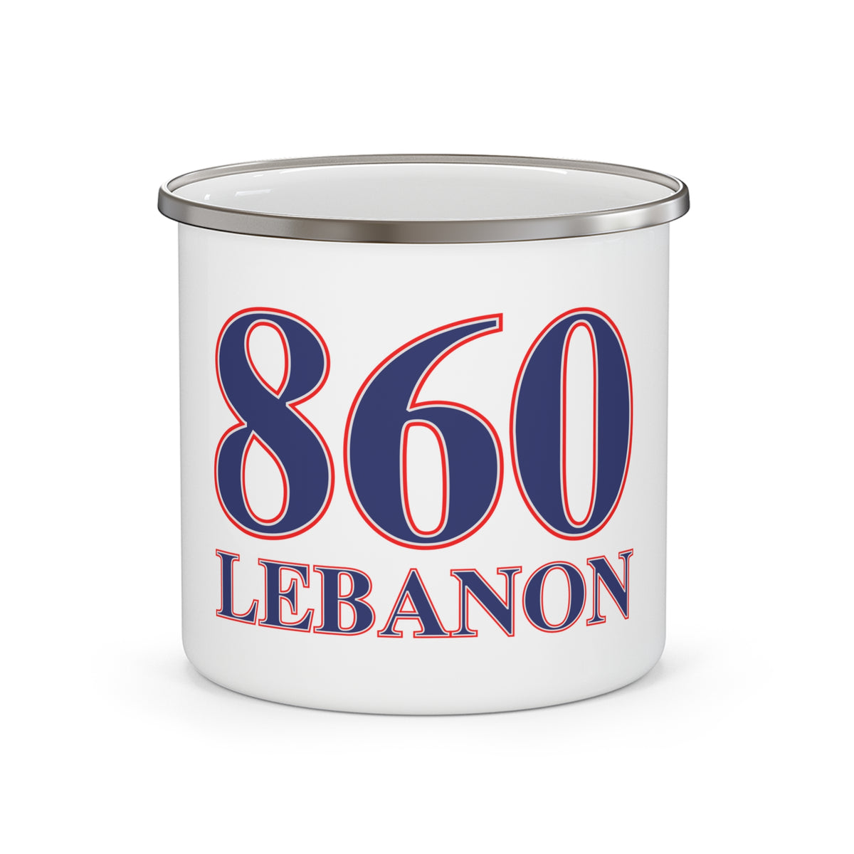 860 Lebanon Red, White & Blue Enamel Camping Mug