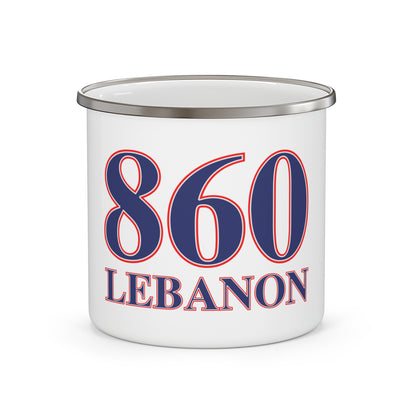 860 Lebanon Red, White & Blue Enamel Camping Mug