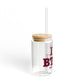 I Heart BTHL Glass Can with Straw and Lid, 16oz