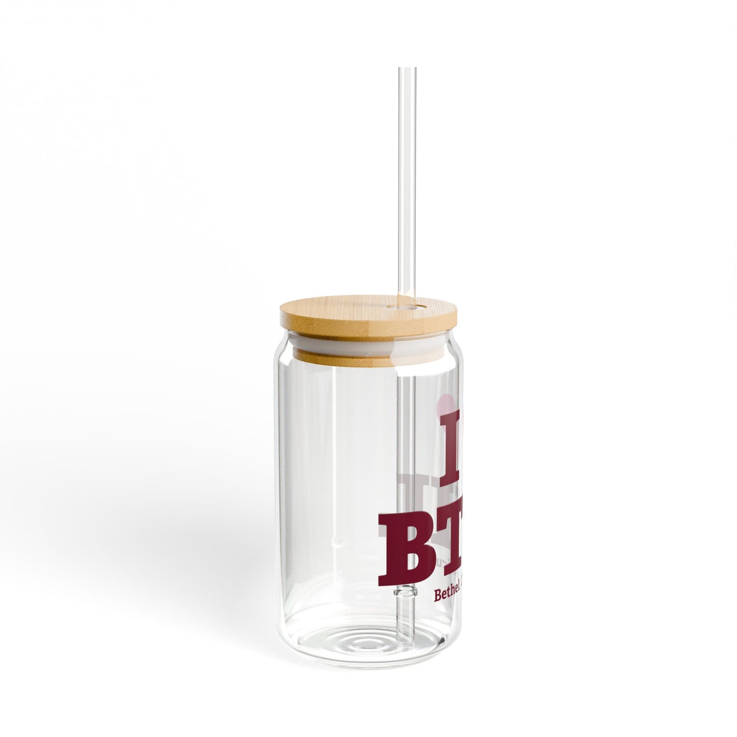 I Heart BTHL Glass Can with Straw and Lid, 16oz
