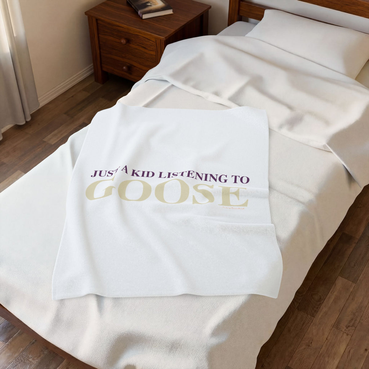 Just a kid listening to Goose  - Cream & Purple Velveteen Plush Blanket