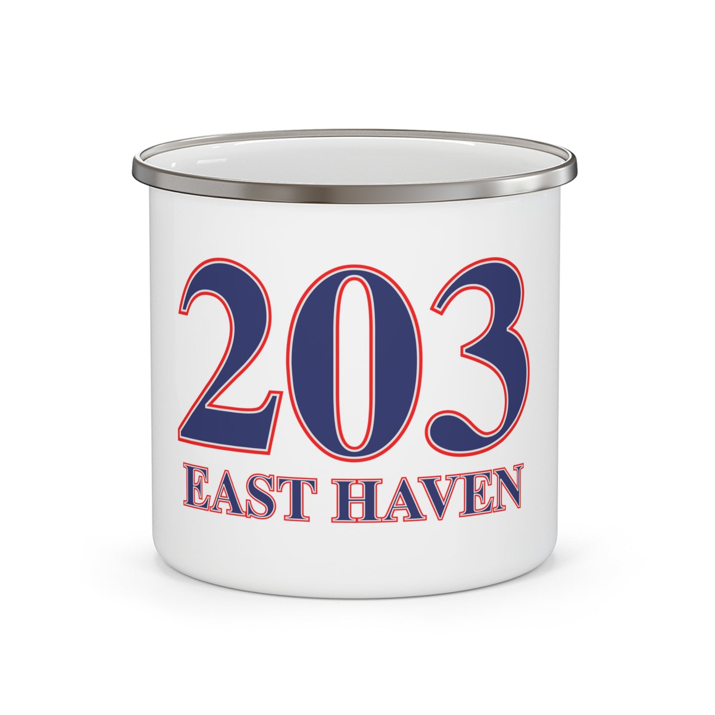 203 East Haven Red White & BlueEnamel Camping Mug