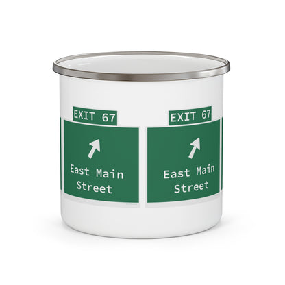 Vintage WCP Exit 67 Sign Enamel Camping Mug