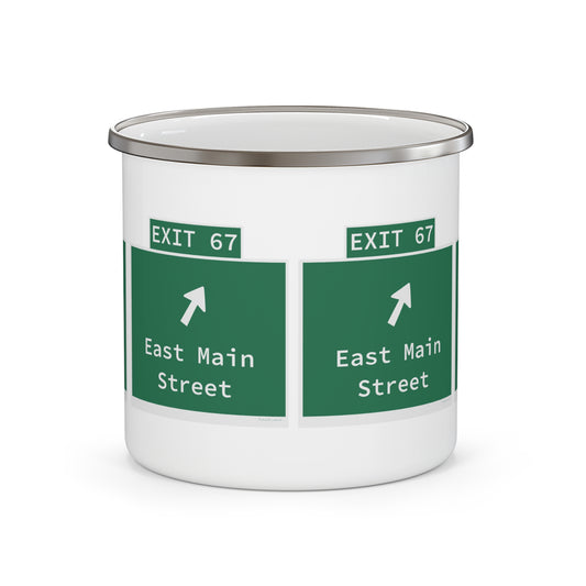 Vintage WCP Exit 67 Sign Enamel Camping Mug