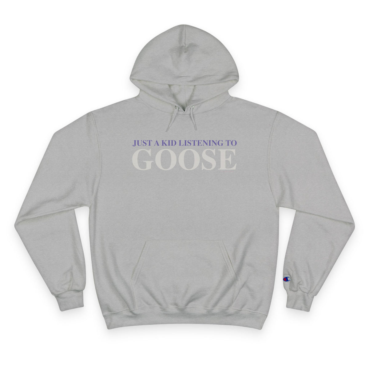 Just a kid listening to Goose - Gray & Purple Champion Hoodie