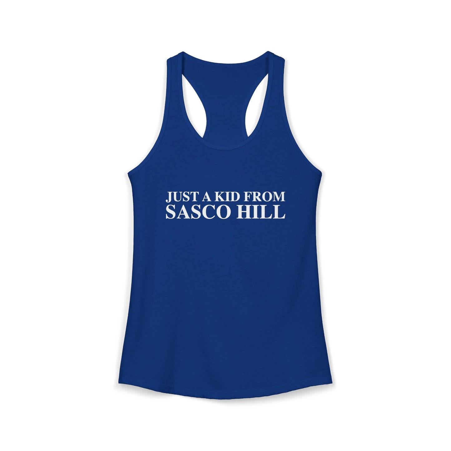 Just a kid from Sasco Hill Women's Ideal Racerback Tank Top