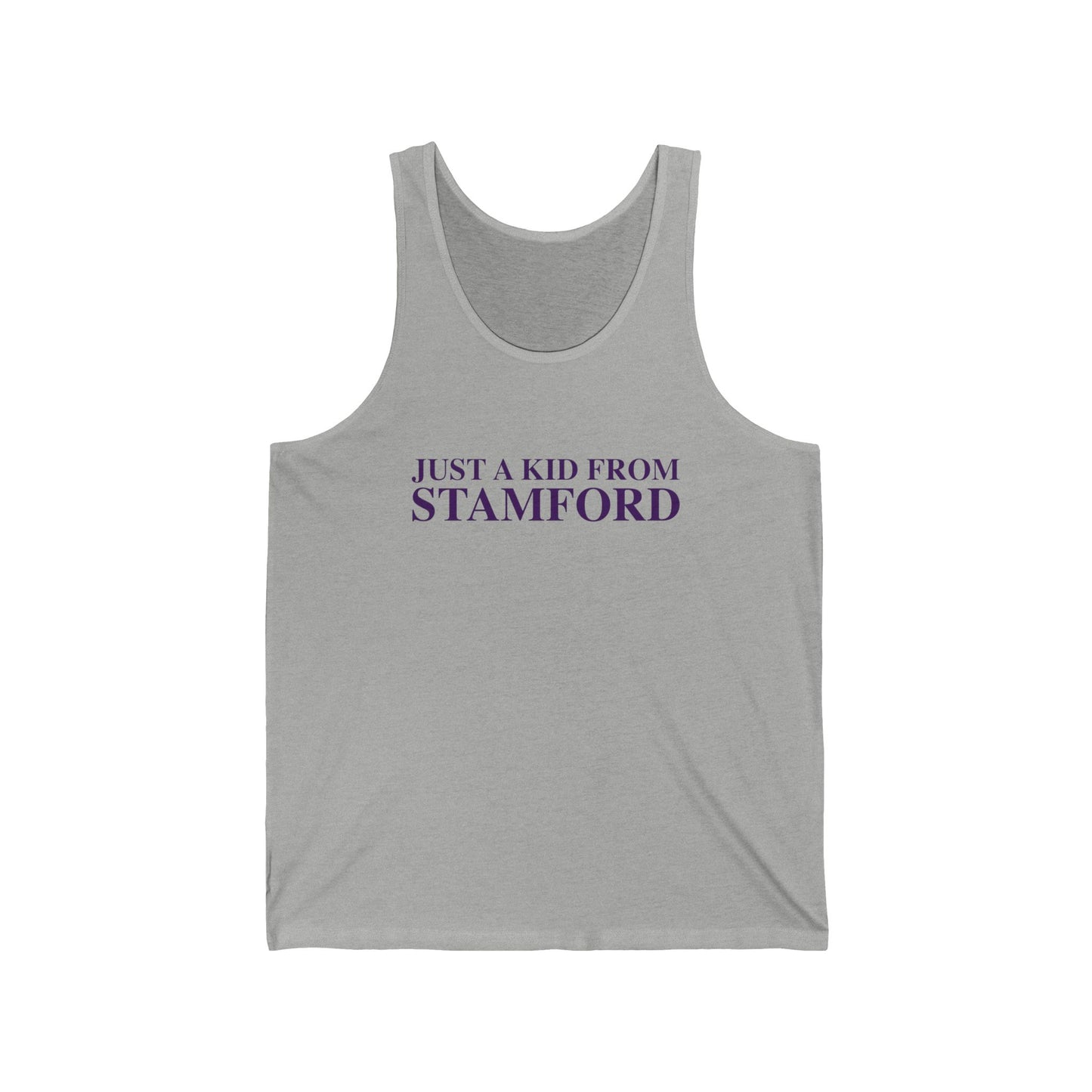Just a kid from Stamford Unisex Jersey Tank Top