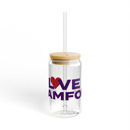 Love Stamford Glass Can with Straw and Lid, 16oz