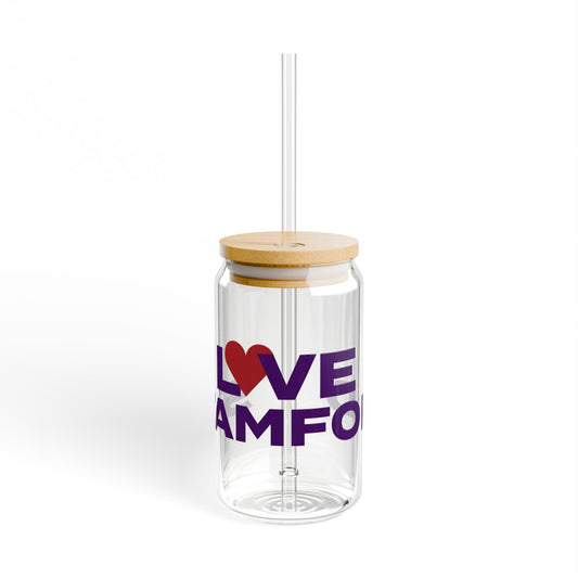 Love Stamford Glass Can with Straw and Lid, 16oz
