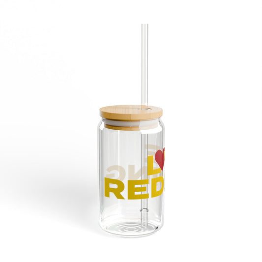 Love Redding Glass Can with Straw and Lid, 16oz