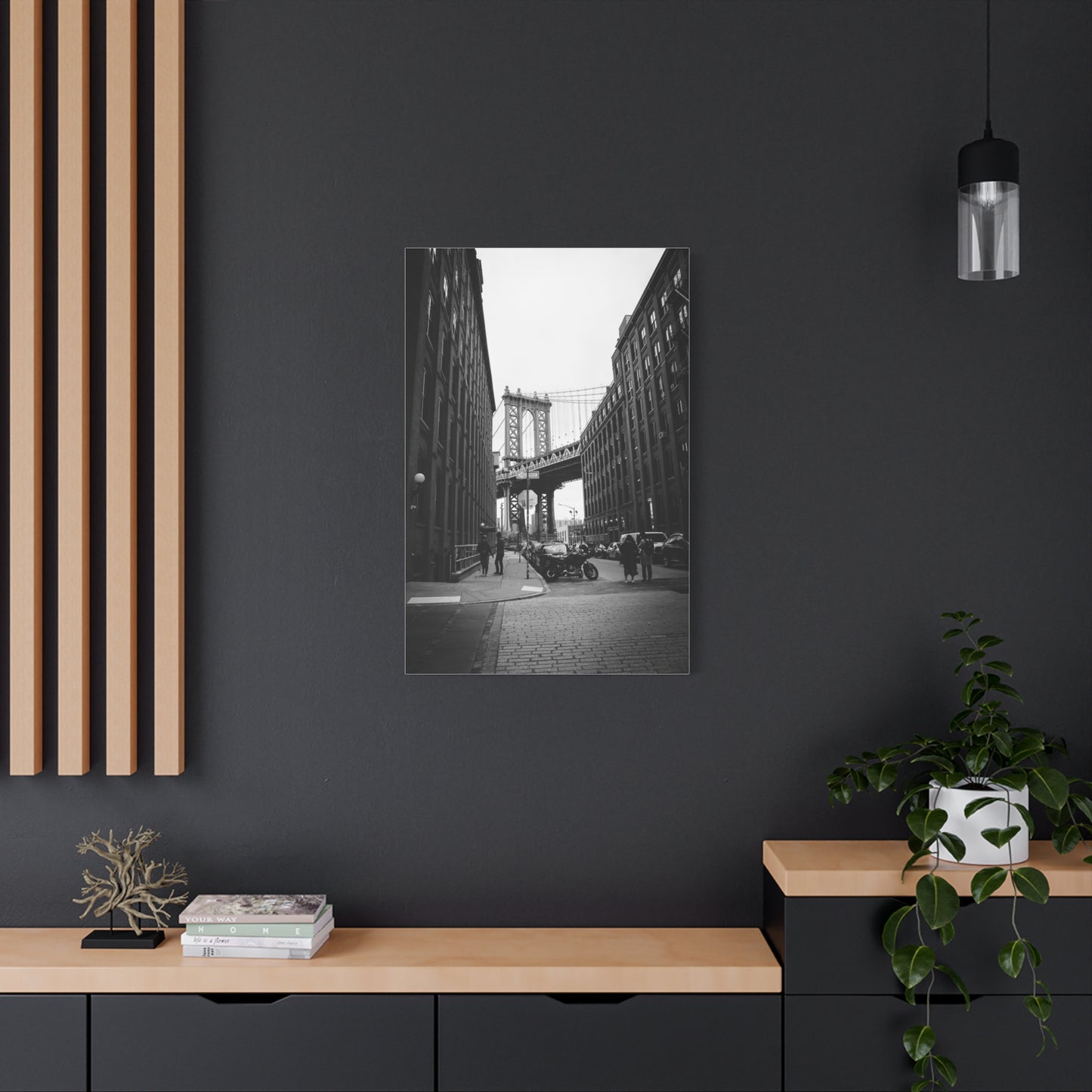 Manhattan Bridge Black and White Matte Canvas, Stretched, 1.25"
