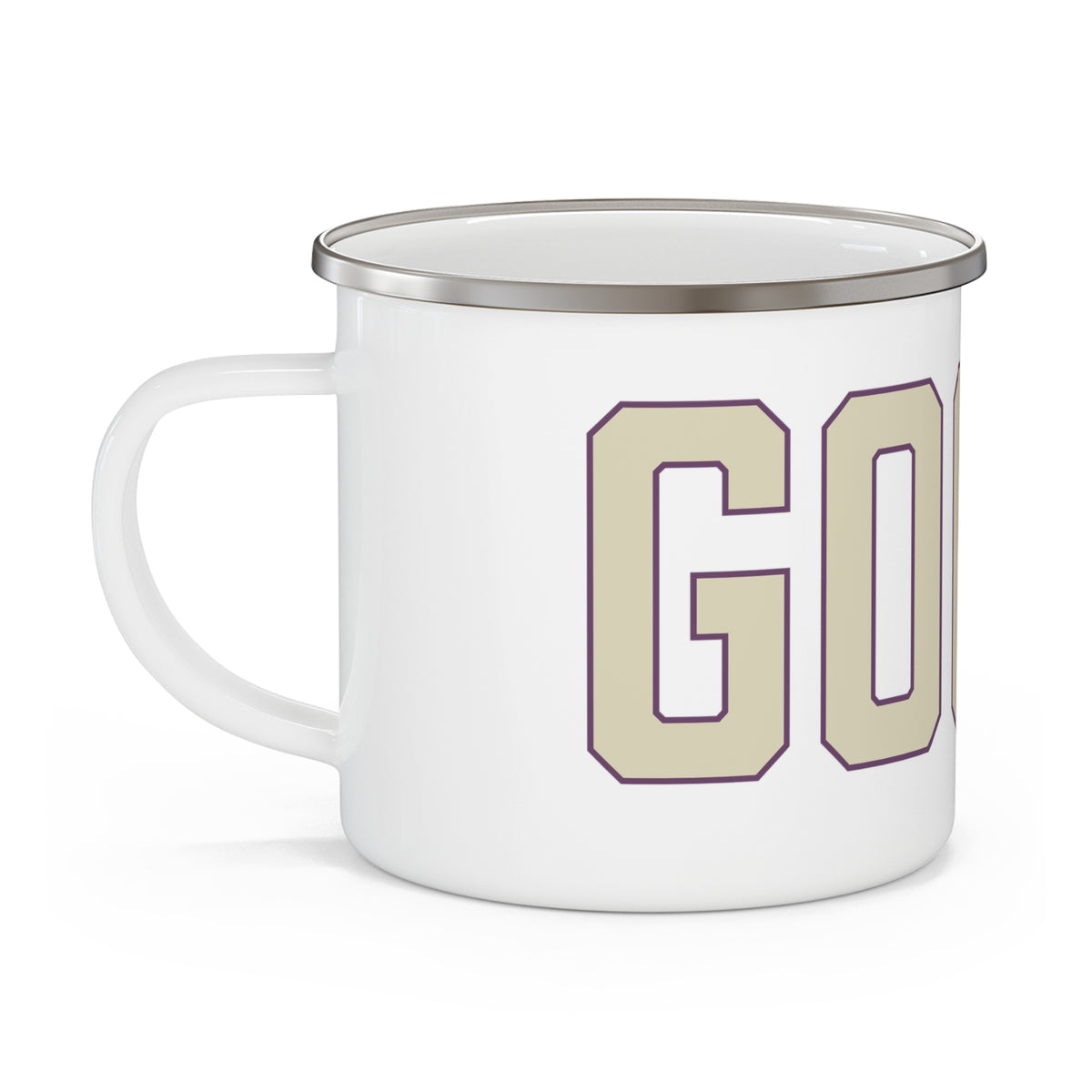 Goose Zip Code Cream & Purple Enamel Camping Mug