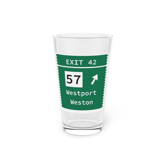 Vintage Merritt Parkway Exit 42 Sign Pint Glass, 16oz