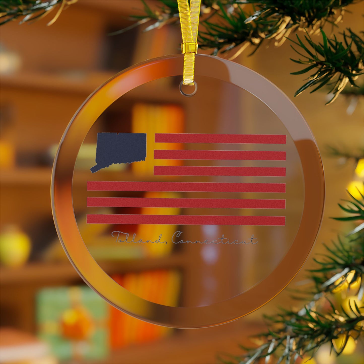 Tolland Connecticut Flag Glass Ornaments