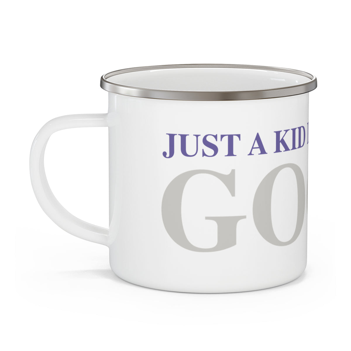 Just a kid listening to Goose - Gray & Purple Enamel Camping Mug