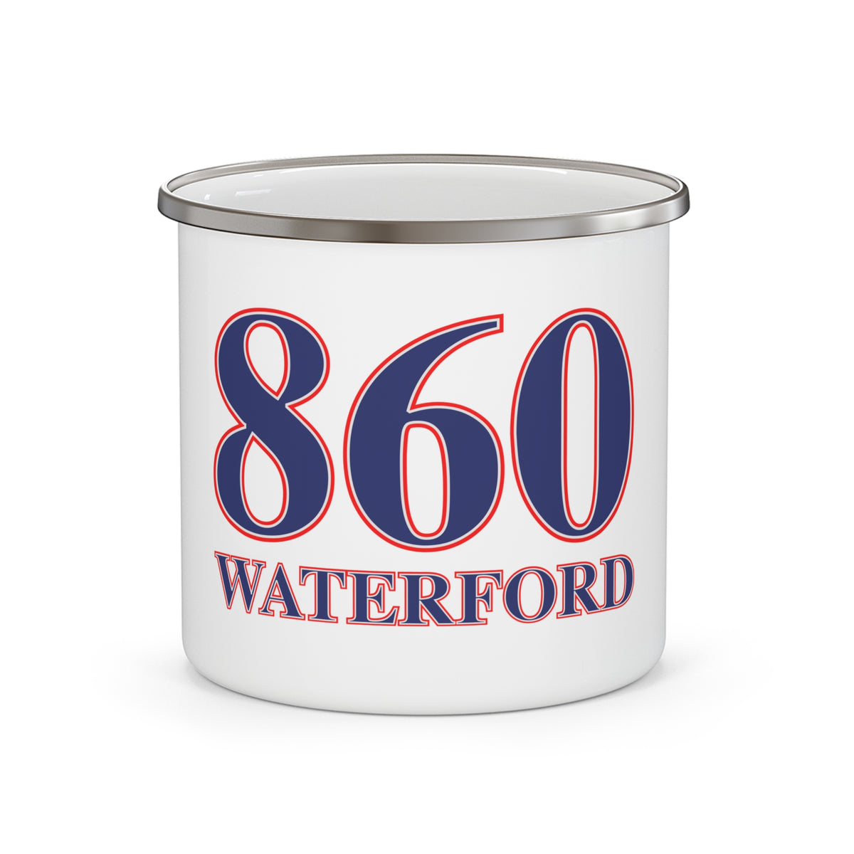 860 Waterford Red, White & Blue Enamel Camping Mug