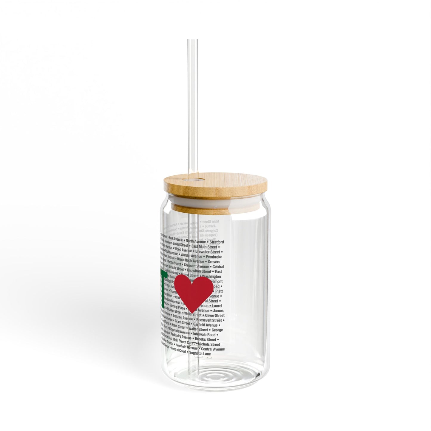 Bridgeport Love Glass Can with Straw and Lid, 16oz
