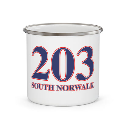 203 South Norwalk Red, White & Blue Enamel Camping Mug