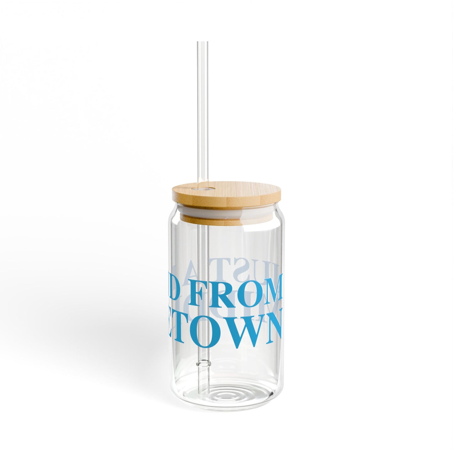 Just a kid from Middletown Glass Can with Straw and Lid, 16oz