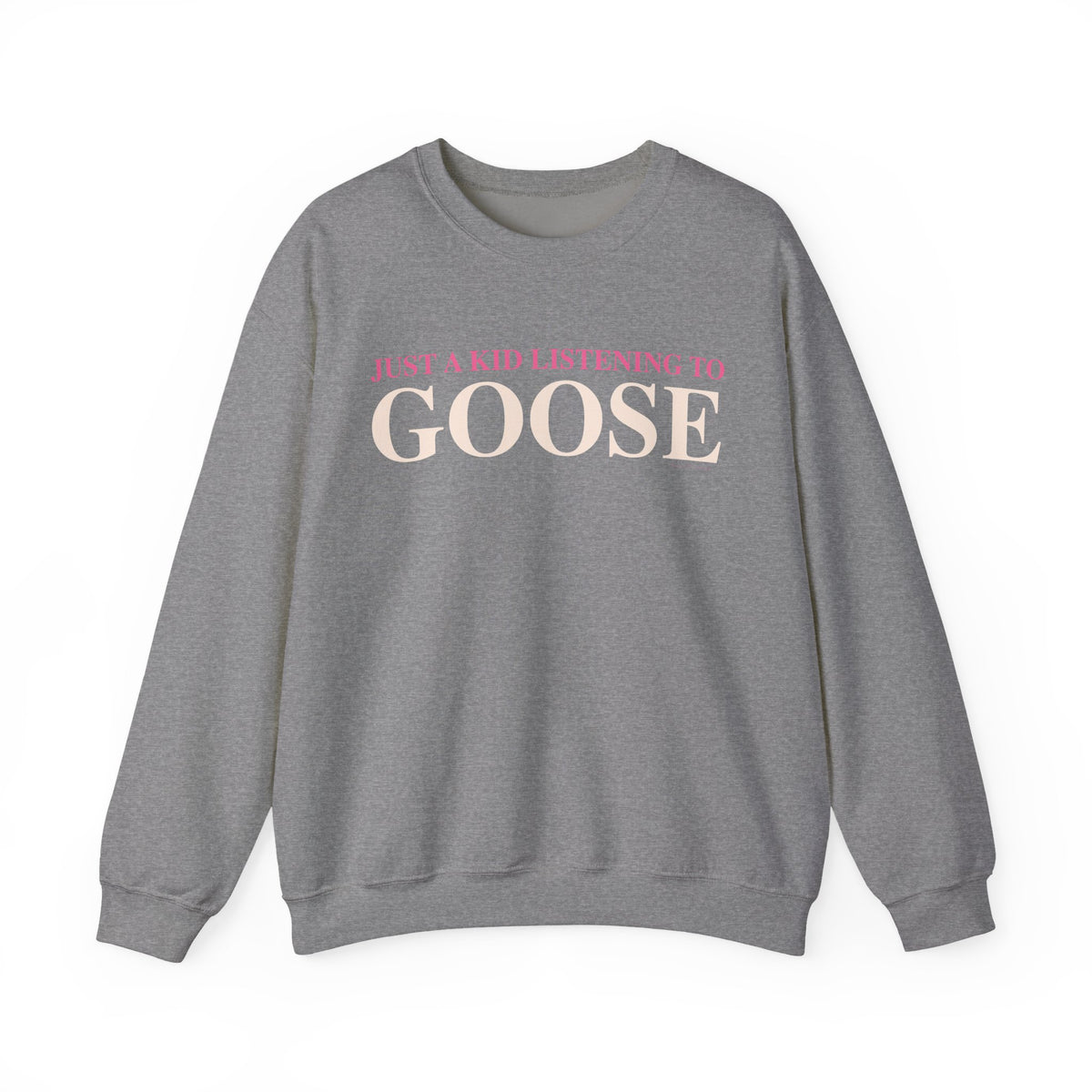 Just a kid listening to Goose - Peach & Pink Unisex Heavy Blend™ Crewneck Sweatshirt
